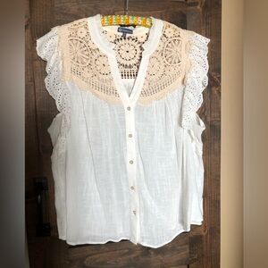 Mixed media woven blouse by Democracy